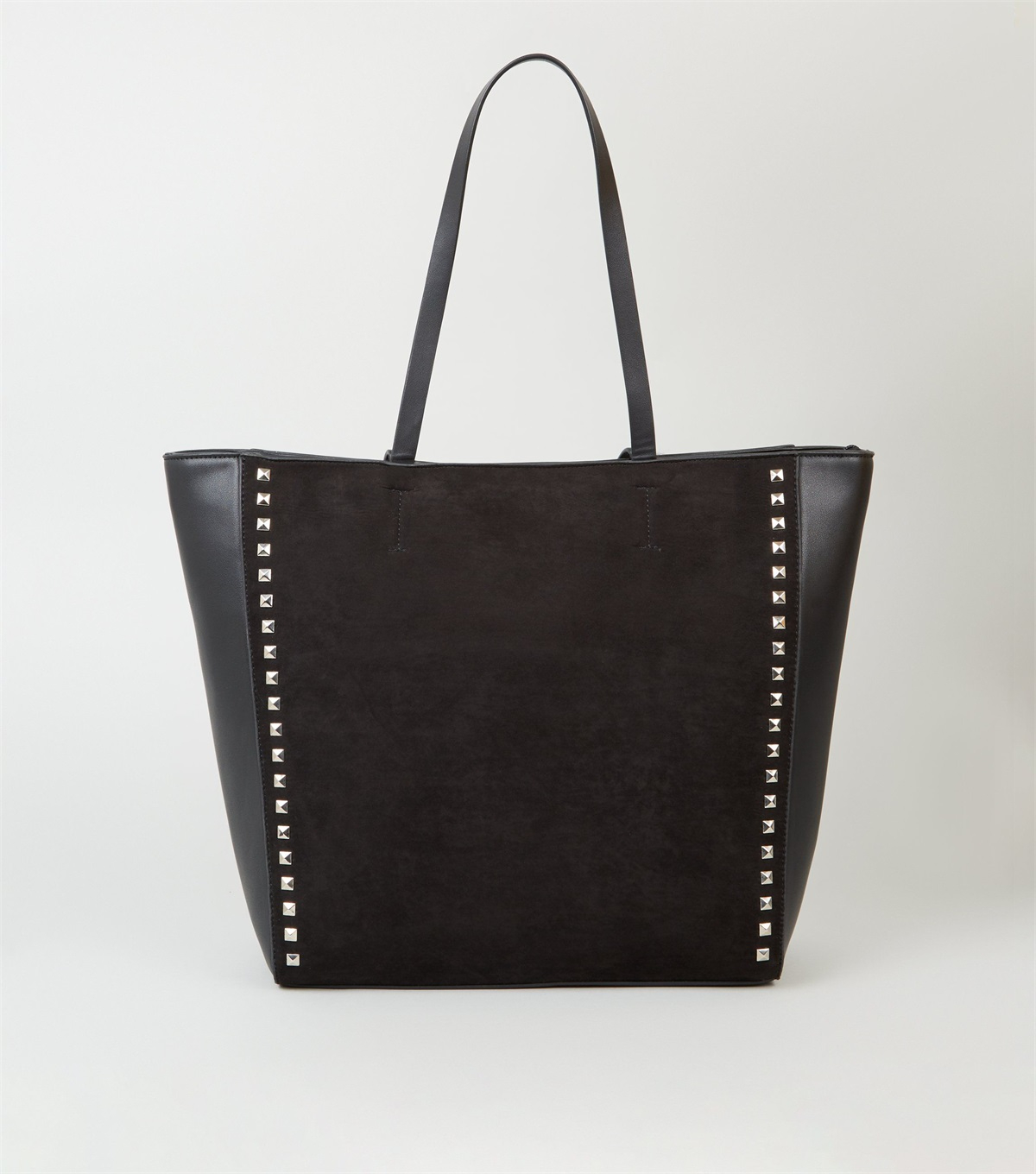 PZB260110 black-leather-look-stud-trim-tote-bag