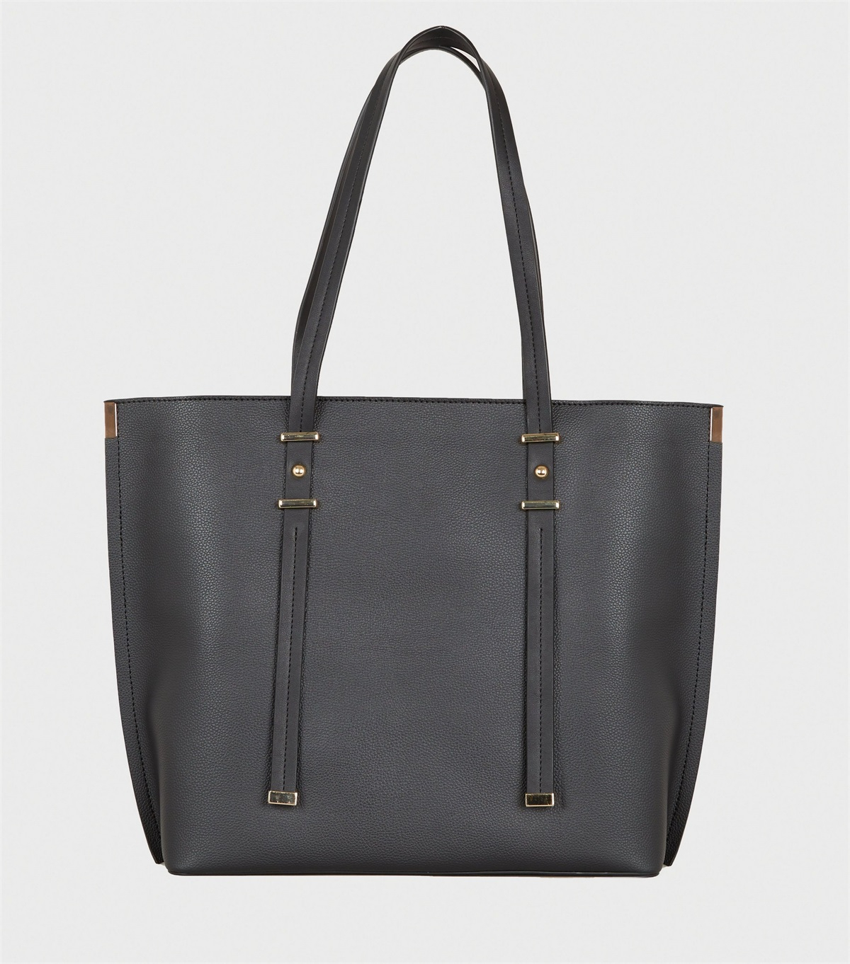 PZB260113 black-leather-look-thick-strap-tote-bag