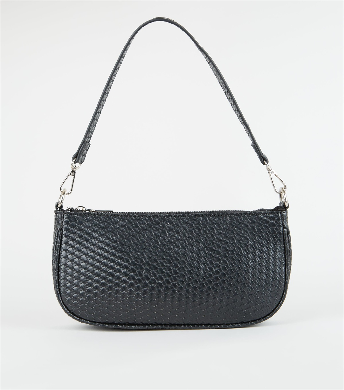 PZB260115 black-leather-look-woven-bag