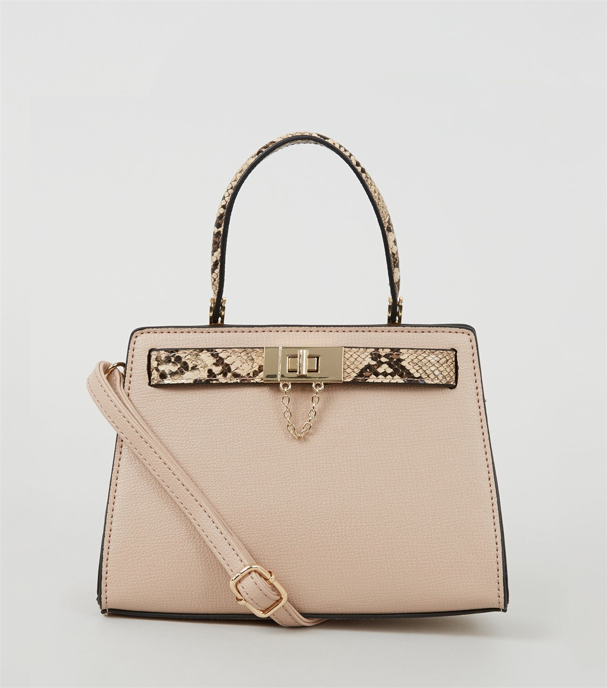 PZB260208 pale-pink-faux-snake-panel-tote-bag