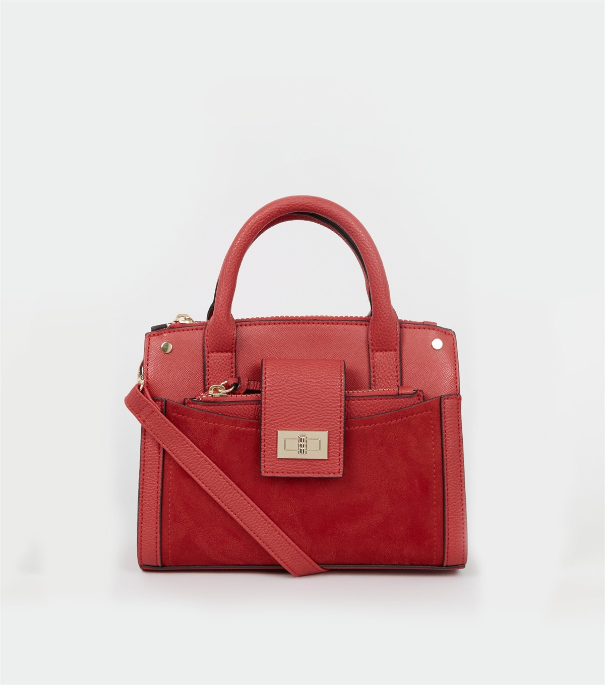 PZB260234  red-leather-look-buckle-strap-tote-bag